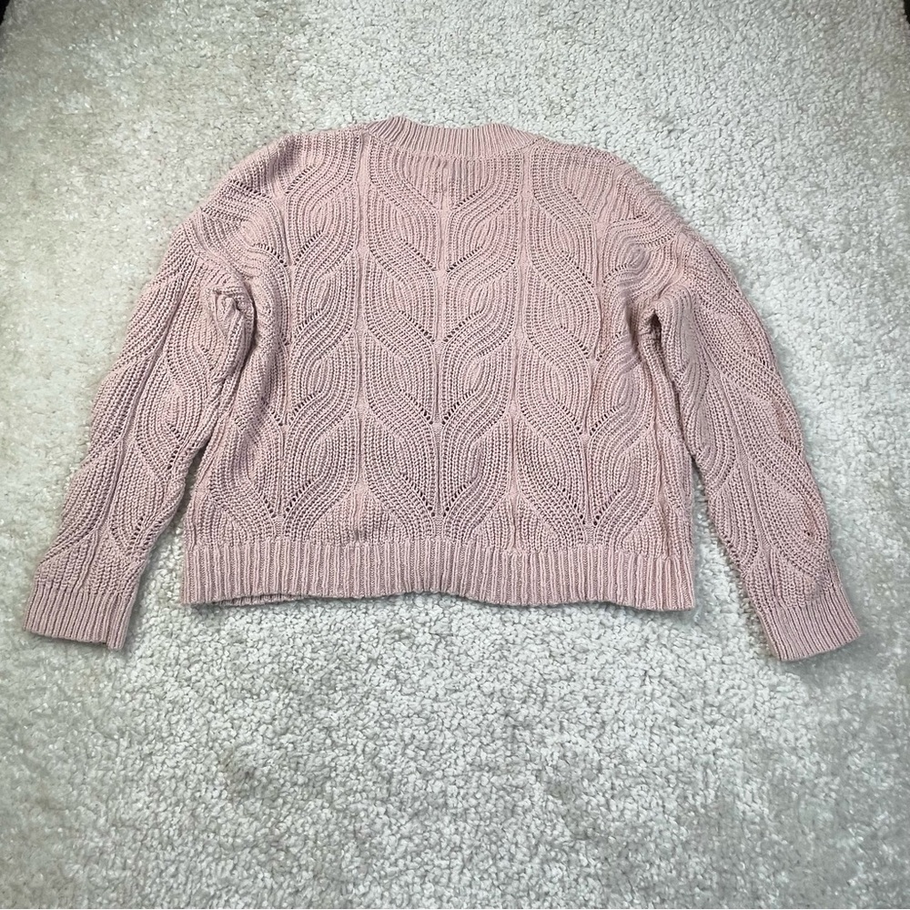 Madewell Chunky Cable Knit cardigan sweater pink preppy boxy medium - Picture 2 of 10